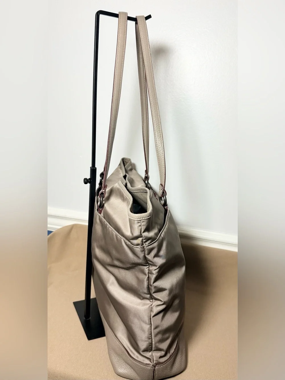 Coach Taupe Nylon & Leather Turnlock Carryall Large Tote Bag F57903